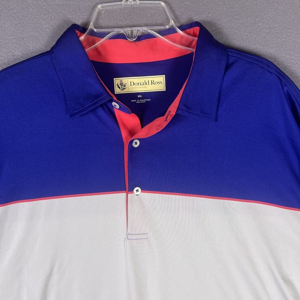 Donald Ross‎ Sport Polo Shirt Men's XXL Blue Color Block Golf